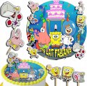 ZESTAW OPŁATEK NA TORT 30CM + TOPPERY PAPIEROWE - SPONGEBOB + IMIĘ 24CM 26