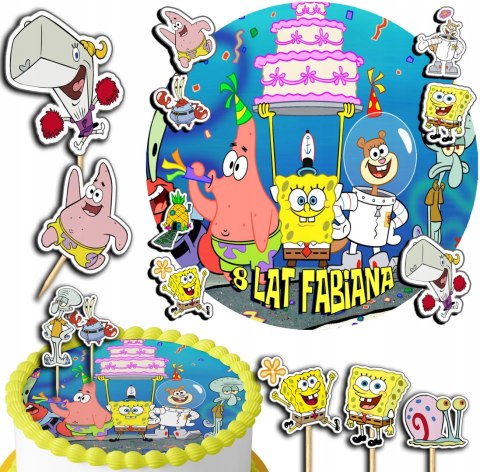 ZESTAW OPŁATEK NA TORT 30CM + TOPPERY PAPIEROWE - SPONGEBOB + IMIĘ 24CM 26 ZESTAW OPŁATEK NA TORT 30CM + TOPPERY PAPIEROWE - SPONGEBOB + IMIĘ 24CM 26