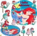 ZESTAW OPŁATEK NA TORT 20CM + TOPPERY PAPIEROWE - ARIELKA 15CM 18CM