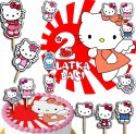 ZESTAW OPŁATEK NA TORT 20CM + TOPPERY PAPIEROWE - KITTY KOTEK 15CM 18CM