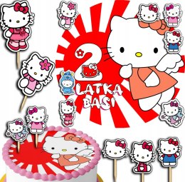 ZESTAW OPŁATEK NA TORT 20CM + TOPPERY PAPIEROWE - KITTY KOTEK 15CM 18CM