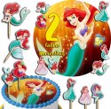 ZESTAW OPŁATEK NA TORT 30CM + TOPPERY PAPIEROWE - ARIELKA + IMIĘ 24CM 26CM