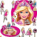 ZESTAW OPŁATEK NA TORT 30CM + TOPPERY PAPIEROWE - BARBI.E LALKA 24CM 26CM