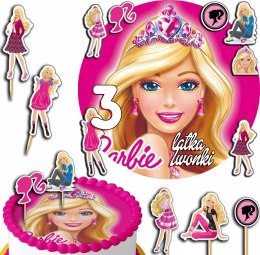 ZESTAW OPŁATEK NA TORT 30CM + TOPPERY PAPIEROWE - BARBI.E LALKA 24CM 26CM