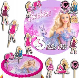 ZESTAW OPŁATEK NA TORT 30CM + TOPPERY PAPIEROWE - BARBI.E LALKA 24CM 26CM