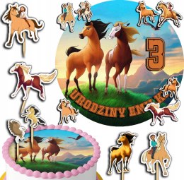 ZESTAW OPŁATEK NA TORT 30CM + TOPPERY PAPIEROWE - MUSTANG KOŃ 24CM 26CM