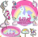 ZESTAW OPŁATEK NA TORT 20CM + TOPPERY PAPIEROWE - JEDNOROŻEC IMIĘ 15CM 18CM