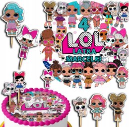 ZESTAW OPŁATEK NA TORT 20CM + TOPPERY PAPIEROWE - LO.L SURPRIS.E 15CM 18CM