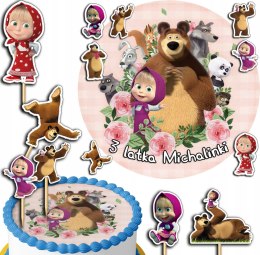 ZESTAW OPŁATEK NA TORT 20CM + TOPPERY PAPIEROWE - MASHA NIEDŹWIEDŹ 15CM 18