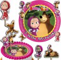 ZESTAW OPŁATEK NA TORT 20CM + TOPPERY PAPIEROWE - MASHA NIEDŹWIEDŹ 15CM 18