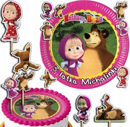 ZESTAW OPŁATEK NA TORT 20CM + TOPPERY PAPIEROWE - MASHA NIEDŹWIEDŹ 15CM 18