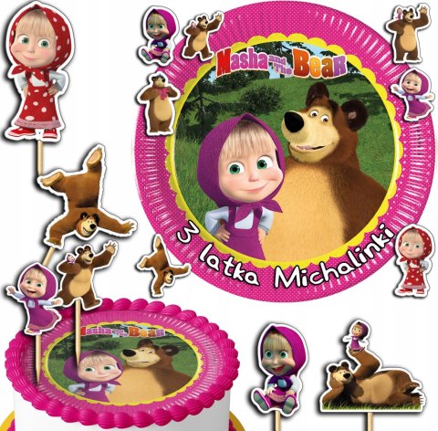 ZESTAW OPŁATEK NA TORT 20CM + TOPPERY PAPIEROWE - MASHA NIEDŹWIEDŹ 15CM 18 ZESTAW OPŁATEK NA TORT 20CM + TOPPERY PAPIEROWE - MASHA NIEDŹWIEDŹ 15CM 18