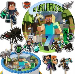 ZESTAW OPŁATEK NA TORT 20CM + TOPPERY PAPIEROWE - MINECRAFTT 15CM 18CM