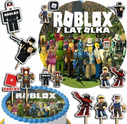 ZESTAW OPŁATEK NA TORT 20CM + TOPPERY PAPIEROWE - ROBLOX + IMIĘ 15CM 18CM