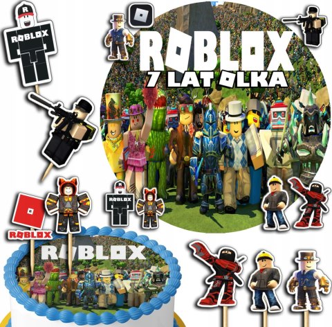 ZESTAW OPŁATEK NA TORT 20CM + TOPPERY PAPIEROWE - ROBLOX + IMIĘ 15CM 18CM ZESTAW OPŁATEK NA TORT 20CM + TOPPERY PAPIEROWE - ROBLOX + IMIĘ 15CM 18CM