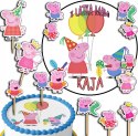 ZESTAW OPŁATEK NA TORT 20CM + TOPPERY PAPIEROWE - ŚWINKA PEPPA 15CM 18CM