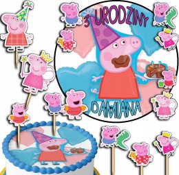 ZESTAW OPŁATEK NA TORT 20CM + TOPPERY PAPIEROWE - ŚWINKA PEPPA 15CM 18CM
