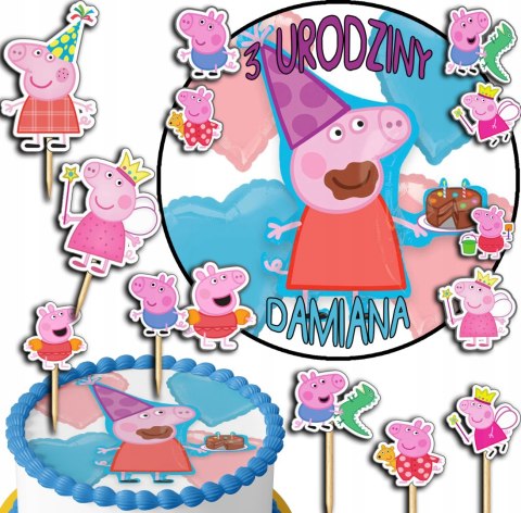 ZESTAW OPŁATEK NA TORT 20CM + TOPPERY PAPIEROWE - ŚWINKA PEPPA 15CM 18CM ZESTAW OPŁATEK NA TORT 20CM + TOPPERY PAPIEROWE - ŚWINKA PEPPA 15CM 18CM