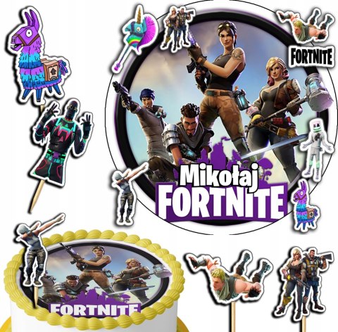 ZESTAW OPŁATEK NA TORT 30CM + TOPPERY PAPIEROWE - FORTNITE + IMIĘ 24CM 26CM ZESTAW OPŁATEK NA TORT 30CM + TOPPERY PAPIEROWE - FORTNITE + IMIĘ 24CM 26CM