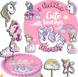 ZESTAW OPŁATEK NA TORT 30CM + TOPPERY PAPIEROWE - JEDNOROŻEC IMIĘ 24CM 26CM