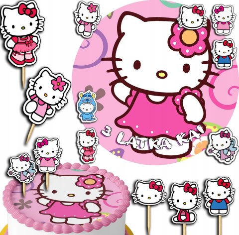 ZESTAW OPŁATEK NA TORT 30CM + TOPPERY PAPIEROWE - KOTEK KITTY IMIĘ 24CM 26 ZESTAW OPŁATEK NA TORT 30CM + TOPPERY PAPIEROWE - KOTEK KITTY IMIĘ 24CM 26