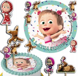 ZESTAW OPŁATEK NA TORT 30CM + TOPPERY PAPIEROWE - MASHA NIEDŹWIEDŹ 24CM 26