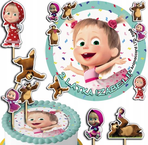 ZESTAW OPŁATEK NA TORT 30CM + TOPPERY PAPIEROWE - MASHA NIEDŹWIEDŹ 24CM 26 ZESTAW OPŁATEK NA TORT 30CM + TOPPERY PAPIEROWE - MASHA NIEDŹWIEDŹ 24CM 26