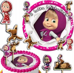 ZESTAW OPŁATEK NA TORT 30CM + TOPPERY PAPIEROWE - MASHA NIEDŹWIEDŹ 24CM 26