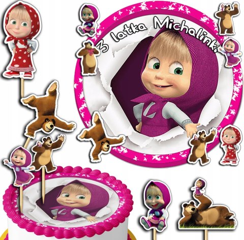ZESTAW OPŁATEK NA TORT 30CM + TOPPERY PAPIEROWE - MASHA NIEDŹWIEDŹ 24CM 26 ZESTAW OPŁATEK NA TORT 30CM + TOPPERY PAPIEROWE - MASHA NIEDŹWIEDŹ 24CM 26