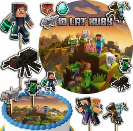ZESTAW OPŁATEK NA TORT 30CM + TOPPERY PAPIEROWE - MINECRAFTT 24CM 26CM