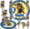ZESTAW OPŁATEK NA TORT 30CM + TOPPERY PAPIEROWE - PSI PATROL IMIĘ 24CM 26CM