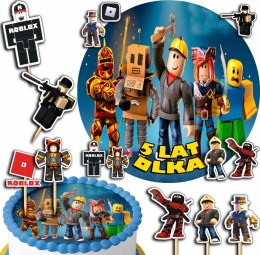 ZESTAW OPŁATEK NA TORT 30CM + TOPPERY PAPIEROWE - ROBLOX + IMIĘ 24CM 26CM