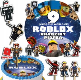 ZESTAW OPŁATEK NA TORT 30CM + TOPPERY PAPIEROWE - ROBLOX + IMIĘ 24CM 26CM
