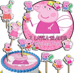 ZESTAW OPŁATEK NA TORT 30CM + TOPPERY PAPIEROWE - ŚWINKA PEPPA 24CM 26CM