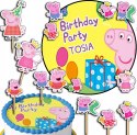 ZESTAW OPŁATEK NA TORT 30CM + TOPPERY PAPIEROWE - ŚWINKA PEPPA 24CM 26CM