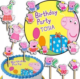 ZESTAW OPŁATEK NA TORT 30CM + TOPPERY PAPIEROWE - ŚWINKA PEPPA 24CM 26CM