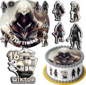 ZESTAW OPŁATEK NA TORT 30CM + 17 POSTACI - ASSASSIN + IMIĘ 24CM 26CM