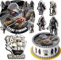 ZESTAW OPŁATEK NA TORT 30CM + 17 POSTACI - ASSASSIN + IMIĘ 24CM 26CM