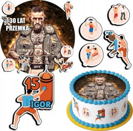 ZESTAW OPŁATEK NA TORT 30CM + 17 POSTACI - MMA HOBBY + IMIĘ 24CM 26CM