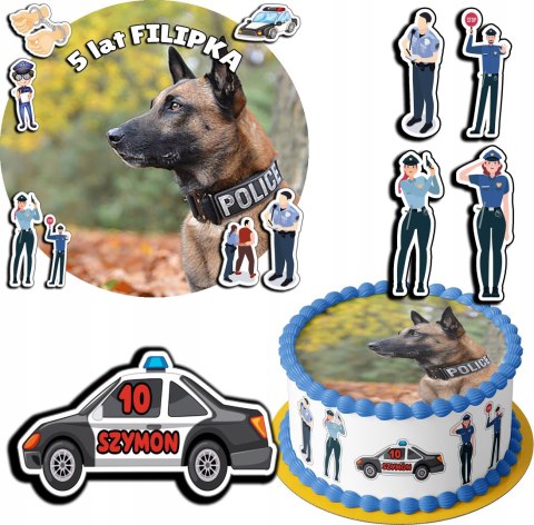 ZESTAW OPŁATEK NA TORT 30CM + 17 POSTACI - POLICJA + IMIĘ 24CM 26CM ZESTAW OPŁATEK NA TORT 30CM + 17 POSTACI - POLICJA + IMIĘ 24CM 26CM