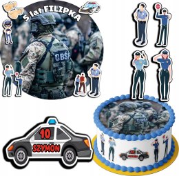 ZESTAW OPŁATEK NA TORT 30CM + 17 POSTACI - POLICJA + IMIĘ 24CM 26CM