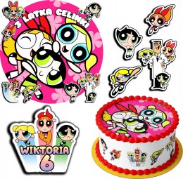 ZESTAW OPŁATEK NA TORT 30CM + 17 POSTACI - POWER GIRLS + IMIĘ 24CM 26CM