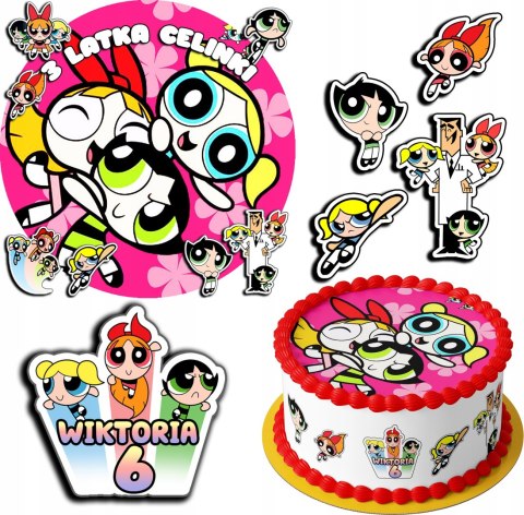 ZESTAW OPŁATEK NA TORT 30CM + 17 POSTACI - POWER GIRLS + IMIĘ 24CM 26CM ZESTAW OPŁATEK NA TORT 30CM + 17 POSTACI - POWER GIRLS + IMIĘ 24CM 26CM
