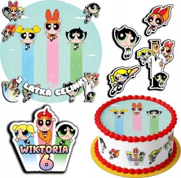 ZESTAW OPŁATEK NA TORT 30CM + 17 POSTACI - POWER GIRLS + IMIĘ 24CM 26CM