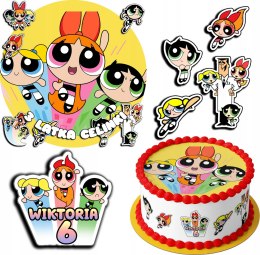 ZESTAW OPŁATEK NA TORT 30CM + 17 POSTACI - POWER GIRLS + IMIĘ 24CM 26CM