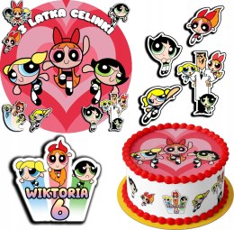 ZESTAW OPŁATEK NA TORT 30CM + 17 POSTACI - POWER GIRLS + IMIĘ 24CM 26CM