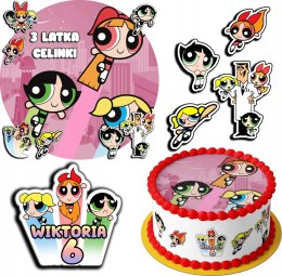 ZESTAW OPŁATEK NA TORT 30CM + 17 POSTACI - POWER GIRLS + IMIĘ 24CM 26CM