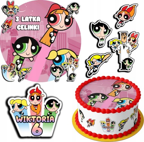 ZESTAW OPŁATEK NA TORT 30CM + 17 POSTACI - POWER GIRLS + IMIĘ 24CM 26CM ZESTAW OPŁATEK NA TORT 30CM + 17 POSTACI - POWER GIRLS + IMIĘ 24CM 26CM