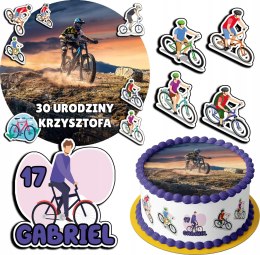 ZESTAW OPŁATEK NA TORT 30CM + 17 POSTACI - ROWER HOBBY + IMIĘ 24CM 26CM