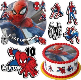 ZESTAW OPŁATEK NA TORT 30CM + 17 POSTACI - SPIDERMAN + IMIĘ 24CM 26CM